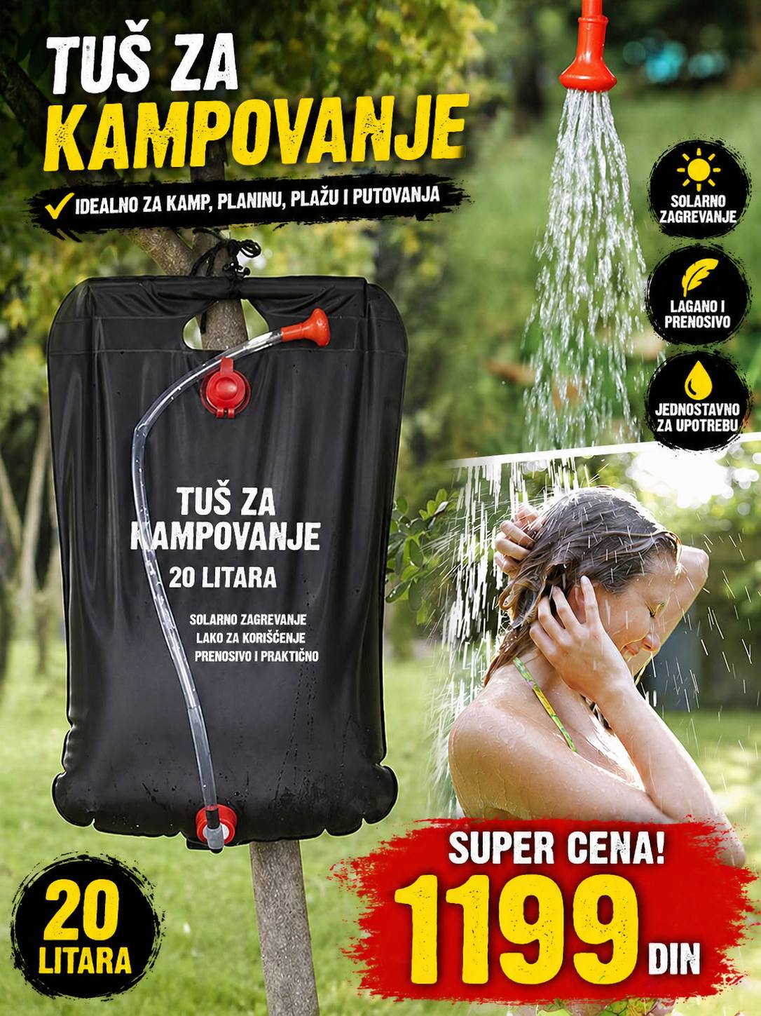 Tuš za kampovanje - vikendice 20 L