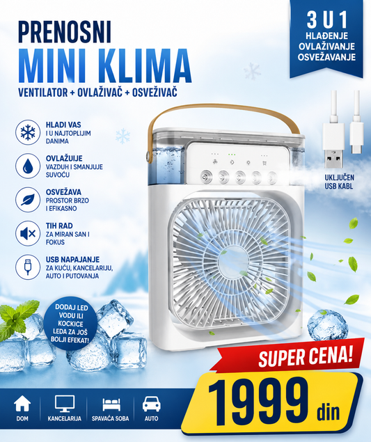Prenosiva mini klima ventilator 3u1