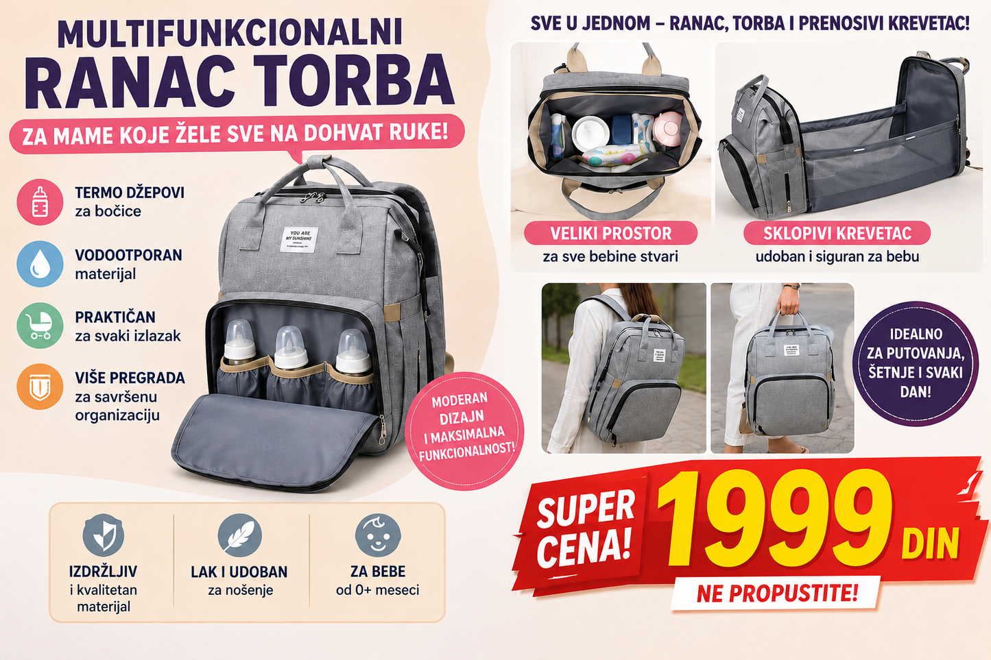 Ranac - sklopiva torba za bebe