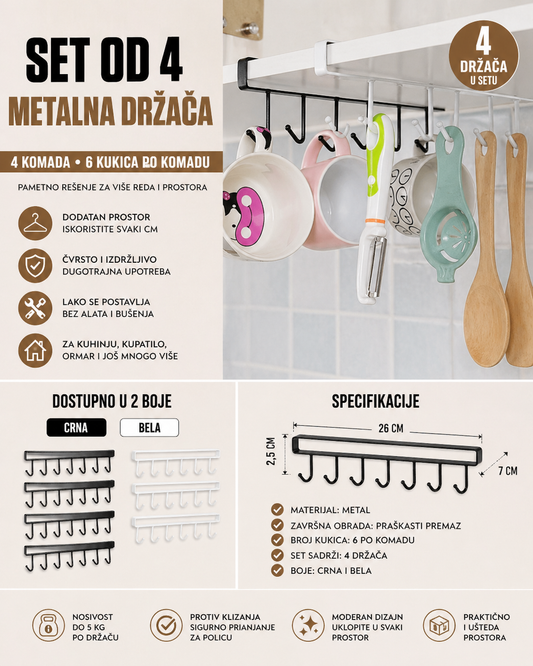 Metalni držači sa kukicama set 4 komada