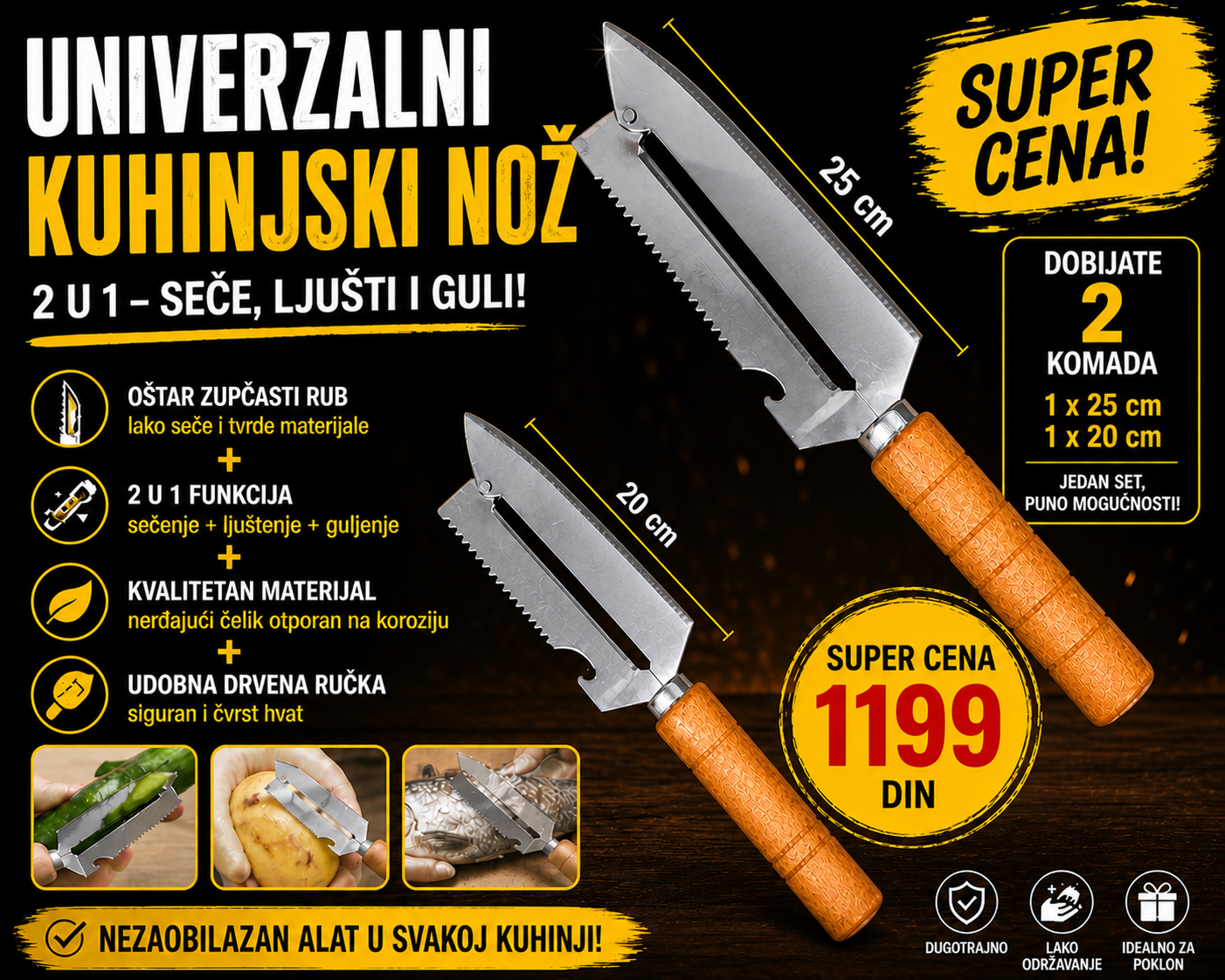 Univerzalni kuhinjski nož – 2 U 1
